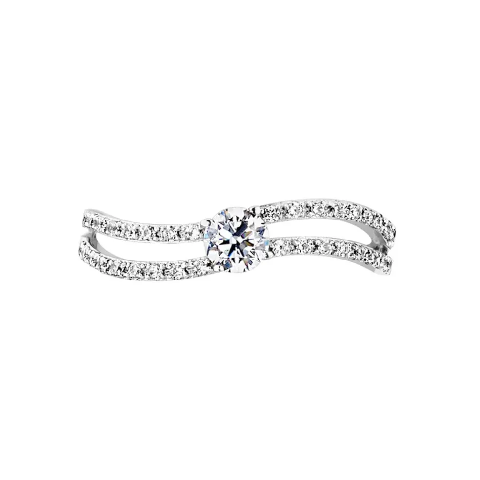 Bague Vrille Double Or Blanc Oxyde De Zirconium