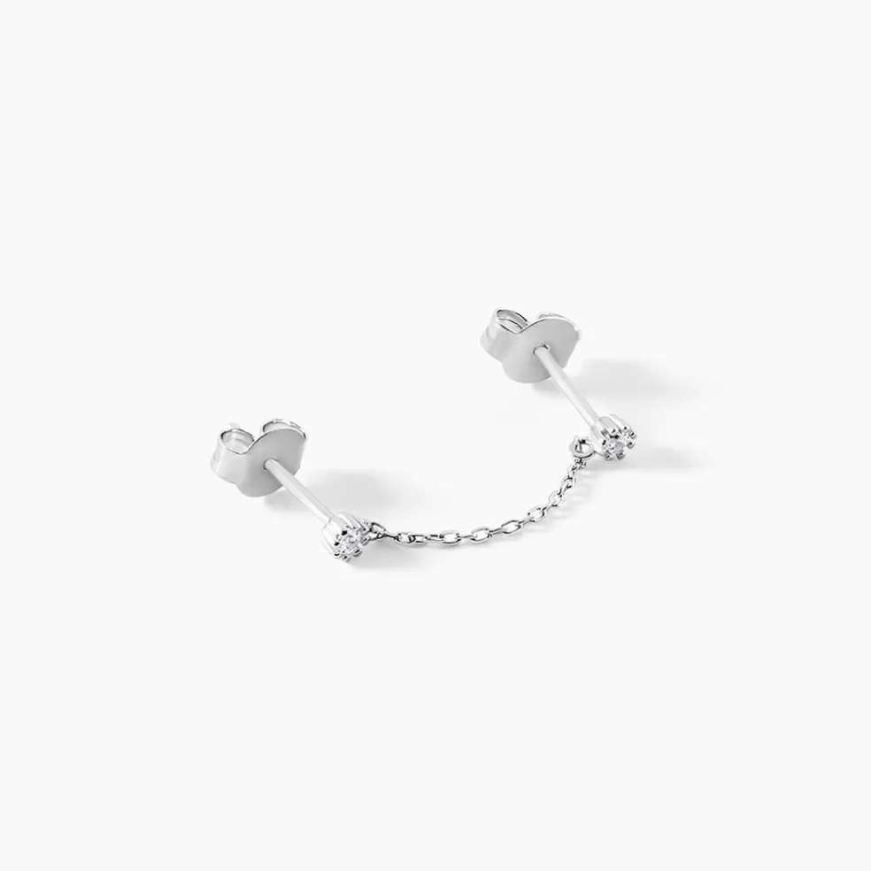 Bijou D'oreille Unitaire Argent Blanc Rocca Oxyde De Zirconium