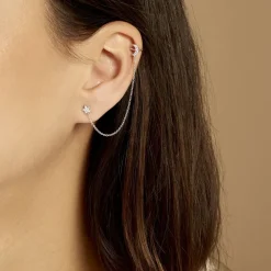 Bijou D'oreille Unitaire Argent Blanc Aulay Oxydes De Zirconium