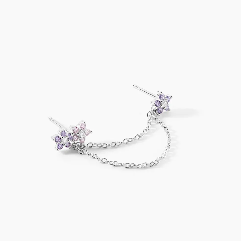 Bijou D'oreille Unitaire Purple Bloom Argent Blanc Oxyde De Zirconium