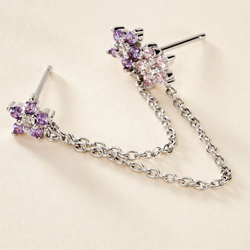 Bijou D'oreille Unitaire Purple Bloom Argent Blanc Oxyde De Zirconium