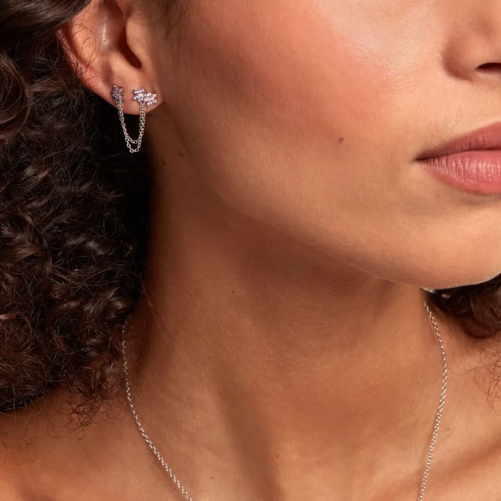 Bijou D'oreille Unitaire Purple Bloom Argent Blanc Oxyde De Zirconium
