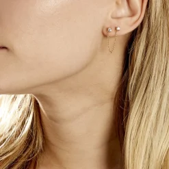 Bijou D'oreille Unitaire Pendante Plaqué Or Jaune Dofi Oxyde