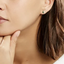 Bijoux D'oreilles Emotion Or Jaune Emeraude Diamant