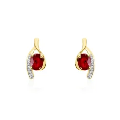 Bijoux D'oreilles Emotion Or Jaune Rubis Diamant