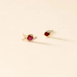 Bijoux D'oreilles Emotion Or Jaune Rubis Diamant
