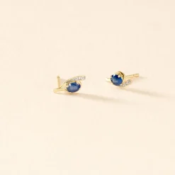 Bijoux D'oreilles Emotion Or Jaune Saphir Diamant