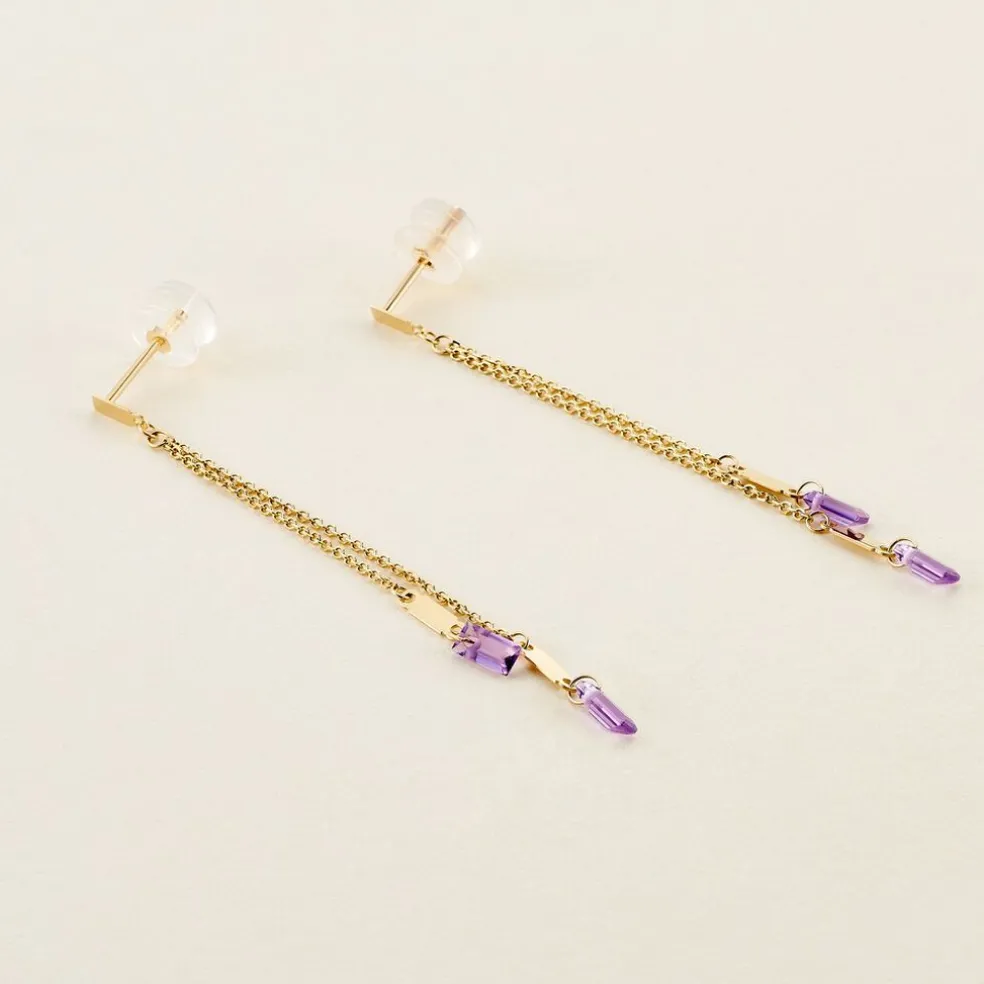 Bijoux D'oreilles Lavender Or Jaune Améthyste