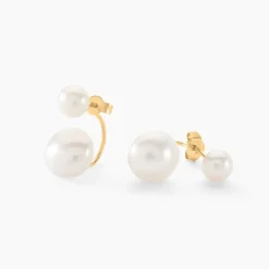 Bijoux D'oreilles Metisse Or Jaune Perle De Culture