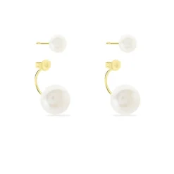 Bijoux D'oreilles Metisse Or Jaune Perle De Culture