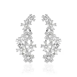 Bijoux D'oreilles Midnight Flower Argent Blanc Oxyde De Zirconium