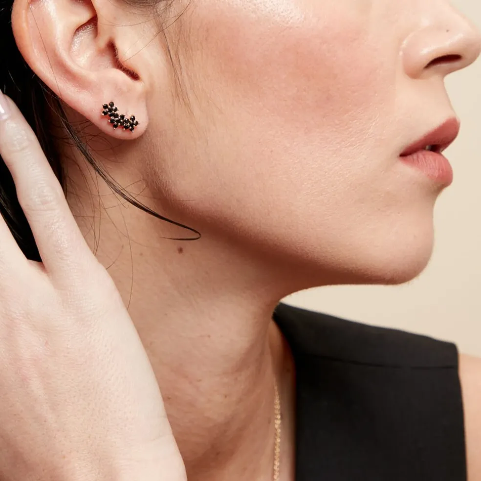 Bijoux D'oreilles Midnight Royalty Plaqué Or Jaune Oxyde De Zirconium