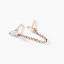 Bijoux D'oreilles Navette Argent Rose Oxyde De Zirconium