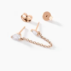 Bijoux D'oreilles Navette Argent Rose Oxyde De Zirconium