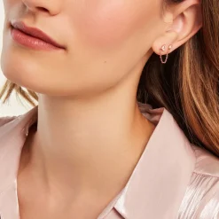 Bijoux D'oreilles Navette Argent Rose Oxyde De Zirconium