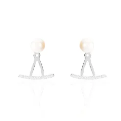Bijoux D'oreilles Sylviane Argent Blanc Perle De Culture Et Oxyde