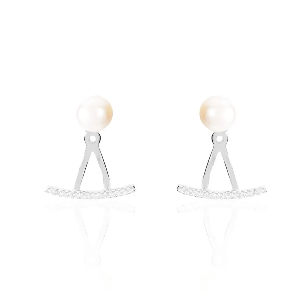 Bijoux D'oreilles Sylviane Argent Blanc Perle De Culture Et Oxyde