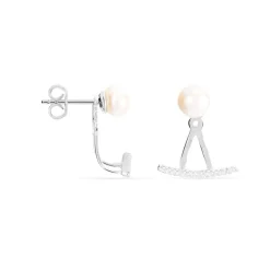 Bijoux D'oreilles Sylviane Argent Blanc Perle De Culture Et Oxyde