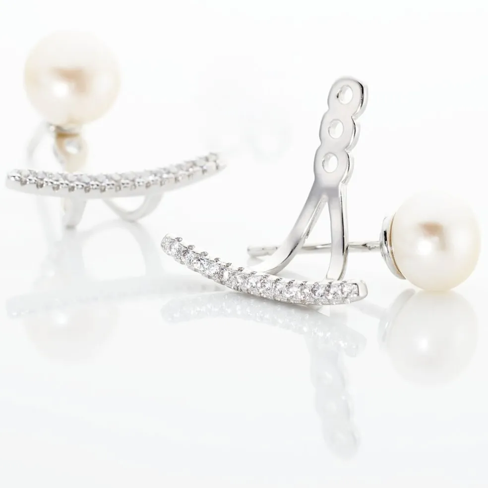 Bijoux D'oreilles Sylviane Argent Blanc Perle De Culture Et Oxyde