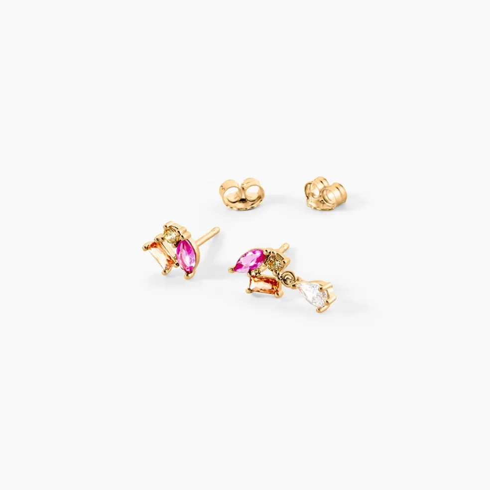 Boucle D'oreille Dépareillée Clematis Plaqué Or Jaune Spinelle Oxyde