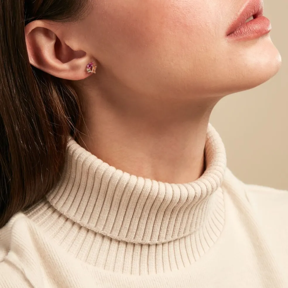 Boucle D'oreille Dépareillée Clematis Plaqué Or Jaune Spinelle Oxyde