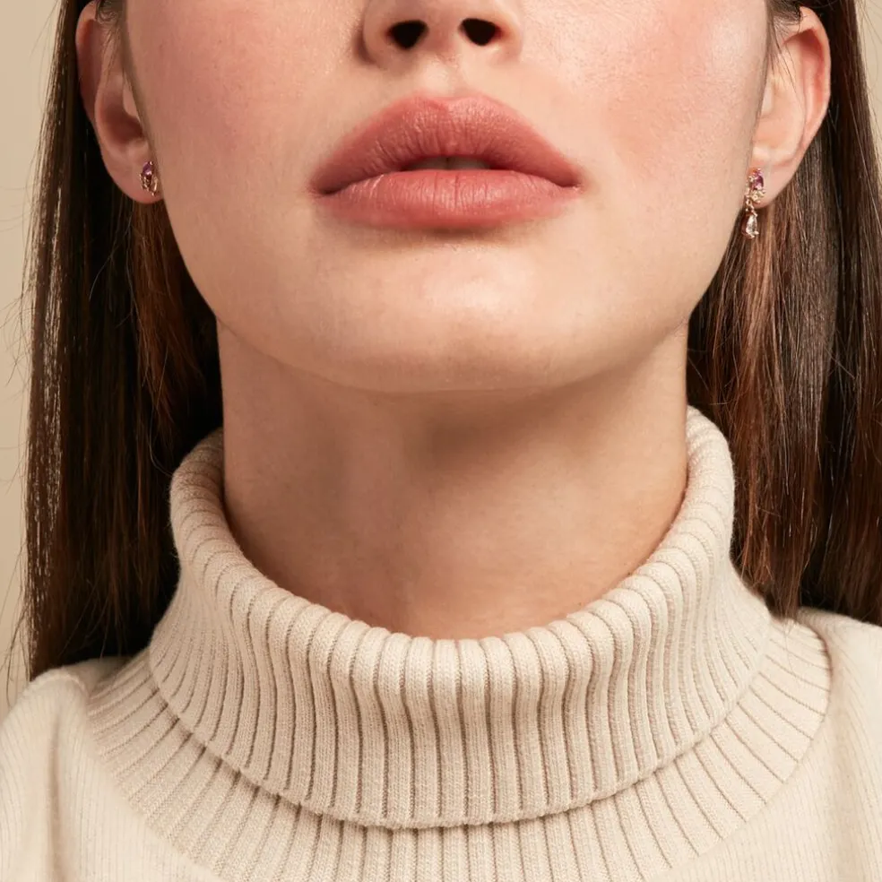 Boucle D'oreille Dépareillée Clematis Plaqué Or Jaune Spinelle Oxyde