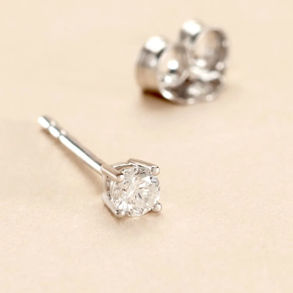 Boucle D'oreille Puce Unitaire Victoria Or Blanc Diamant