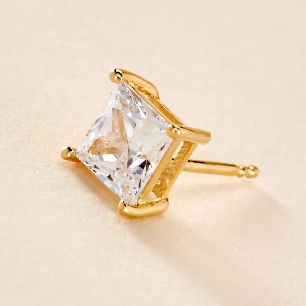 Boucle D'oreille Puce Unitaire Sofiane Plaqué Or Jaune Oxyde Zirconium