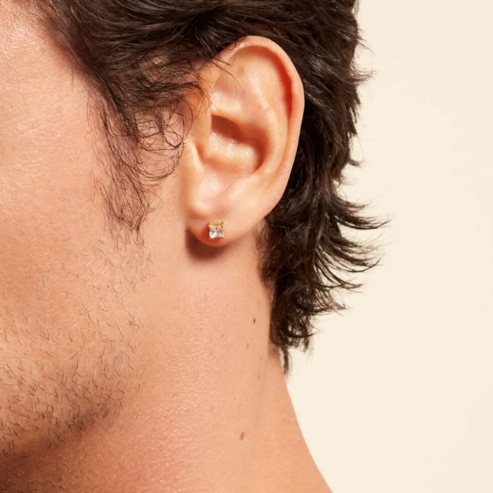 Boucle D'oreille Puce Unitaire Sofiane Plaqué Or Jaune Oxyde Zirconium