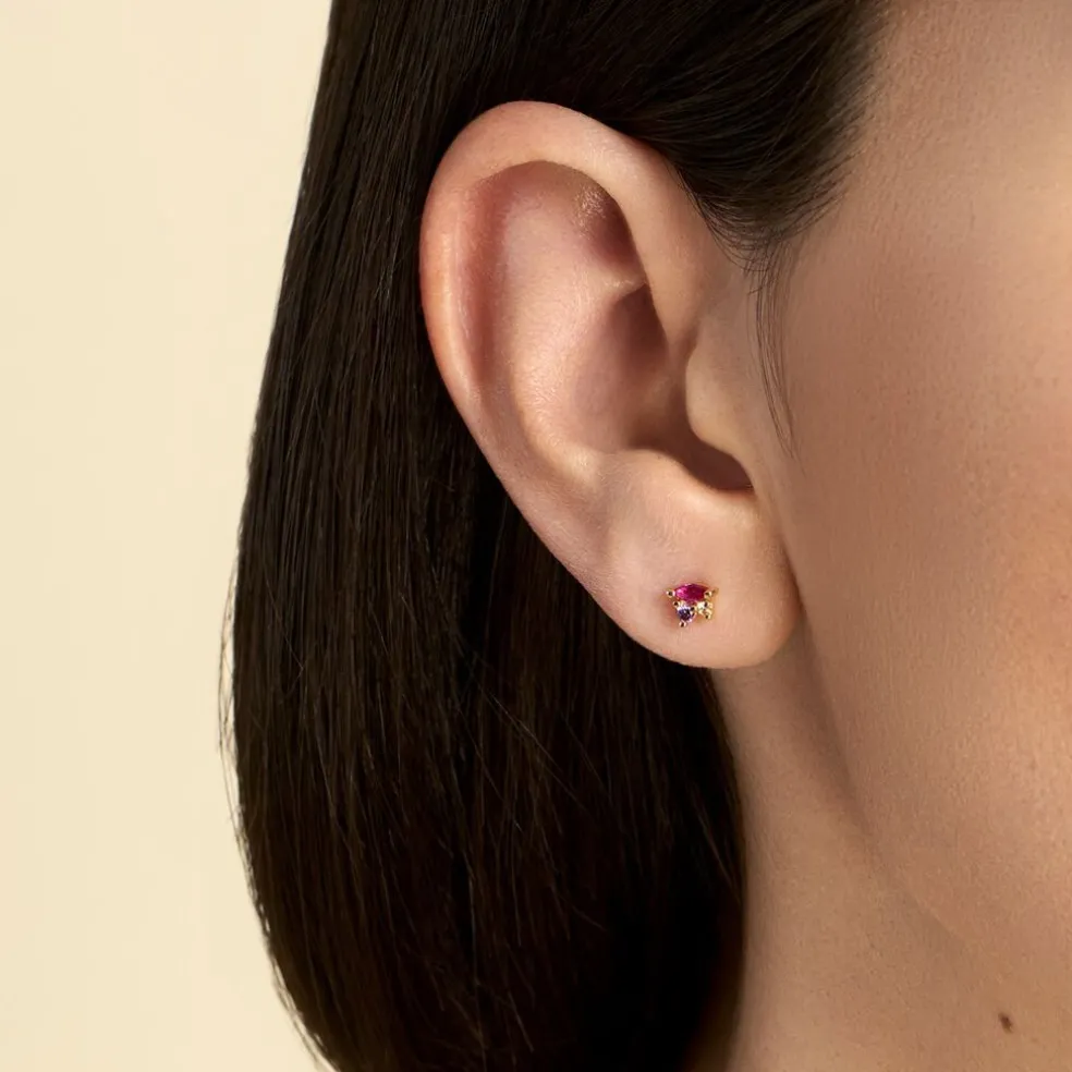 Boucle D'oreille Puce Unitaire Plaqué Or Jaune Juhana Oxydes