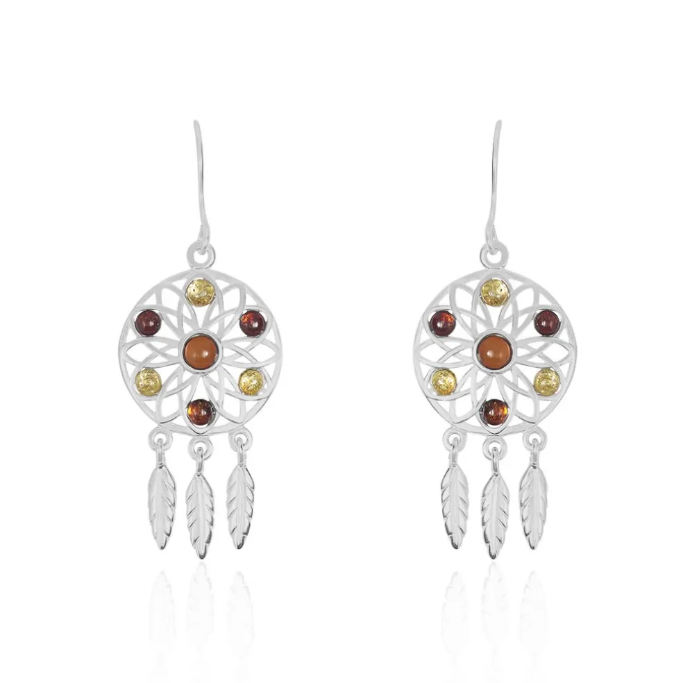 Boucles D'oreilles Argent Blanc Lorena Ambre