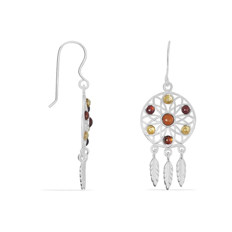 Boucles D'oreilles Argent Blanc Lorena Ambre