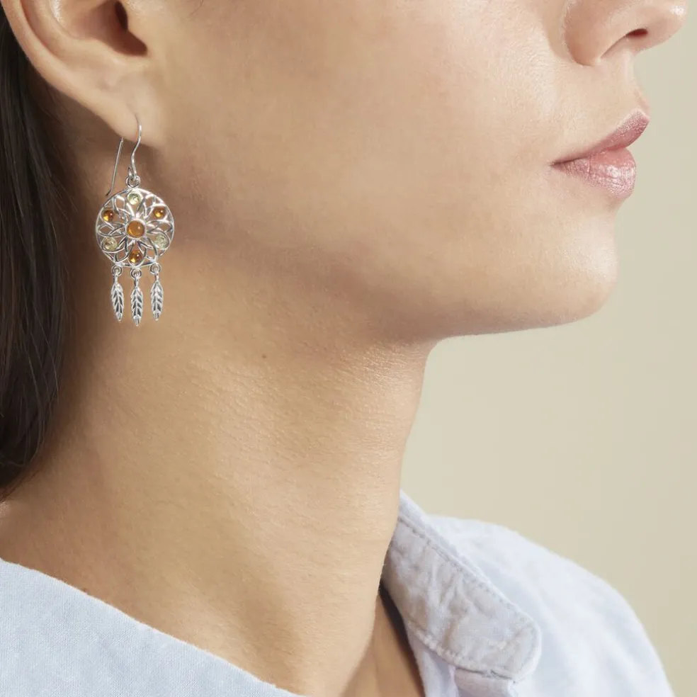 Boucles D'oreilles Argent Blanc Lorena Ambre