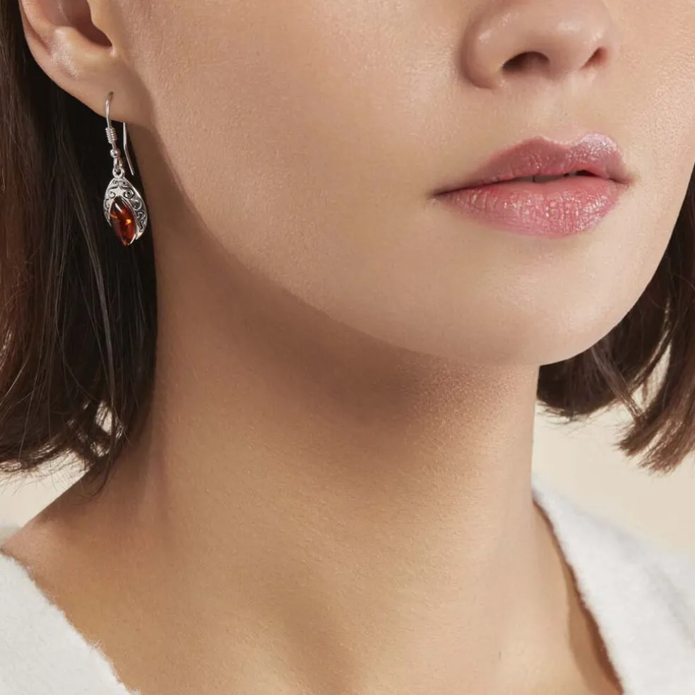 Boucles D'oreilles Argent Blanc Enya Ambre