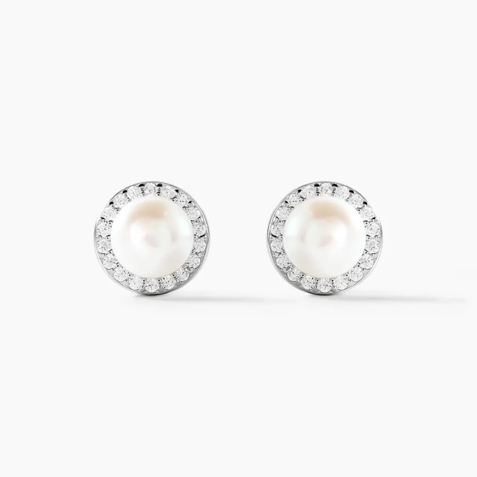 Boucles D'oreilles Clips Argent Blanc Valerio Perles Oxydes