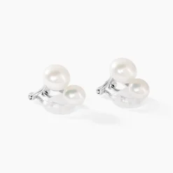 Boucles D'oreilles Clips Argent Blanc Viano Perles Oxydes