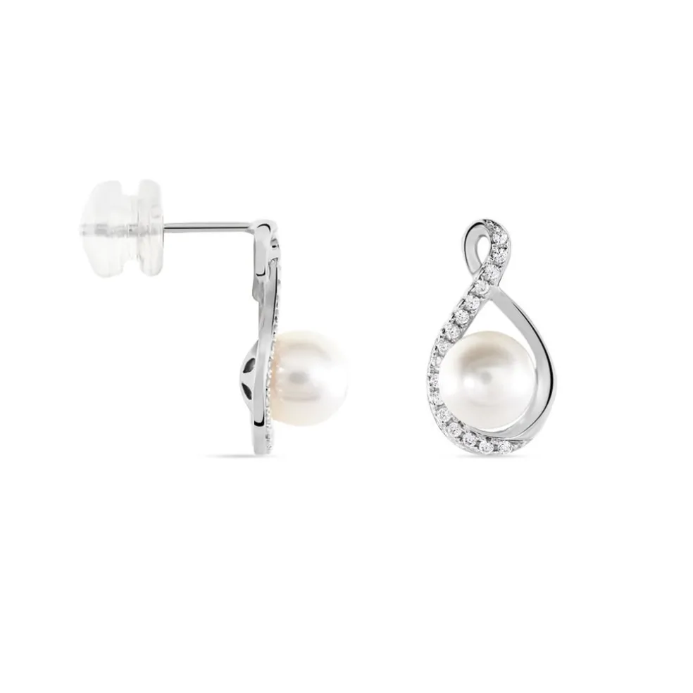Boucles D'oreilles Davy Or Blanc Perle De Culture Oxyde