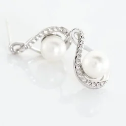 Boucles D'oreilles Davy Or Blanc Perle De Culture Oxyde