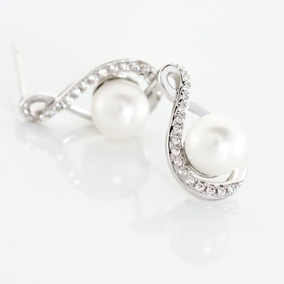 Boucles D'oreilles Davy Or Blanc Perle De Culture Oxyde