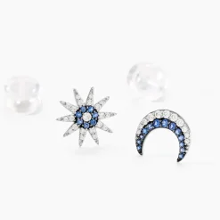 Boucles D'oreilles Dépareillées Bekhta Or Blanc Oxyde De Zirconium