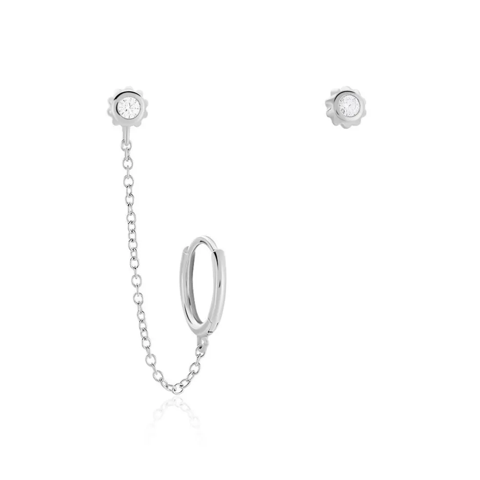 Boucles D'oreilles Dépareillées Macha Argent Blanc Oxyde De Zirconium