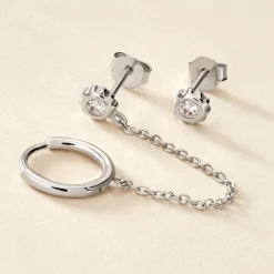 Boucles D'oreilles Dépareillées Macha Argent Blanc Oxyde De Zirconium