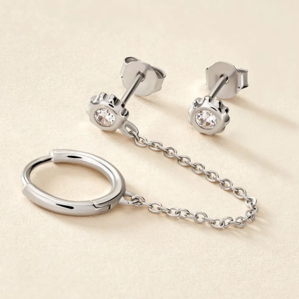 Boucles D'oreilles Dépareillées Macha Argent Blanc Oxyde De Zirconium
