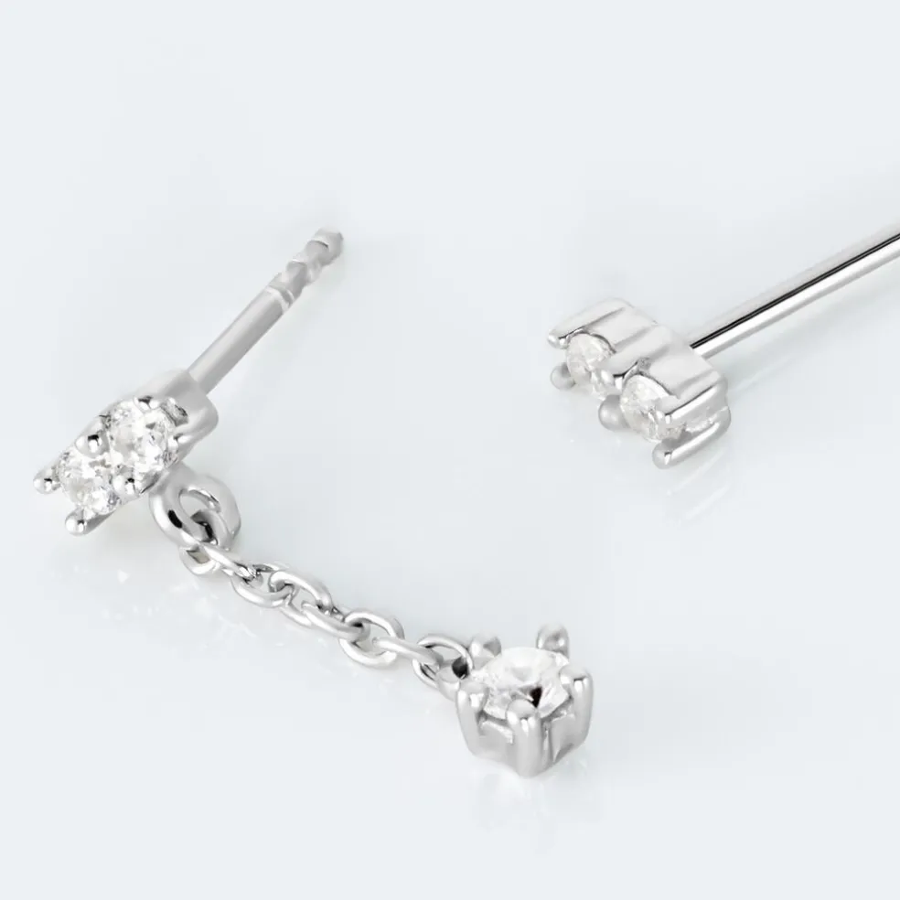 Boucles D'oreilles Dépareillées Argent Blanc Braden Oxyde De Zirconium