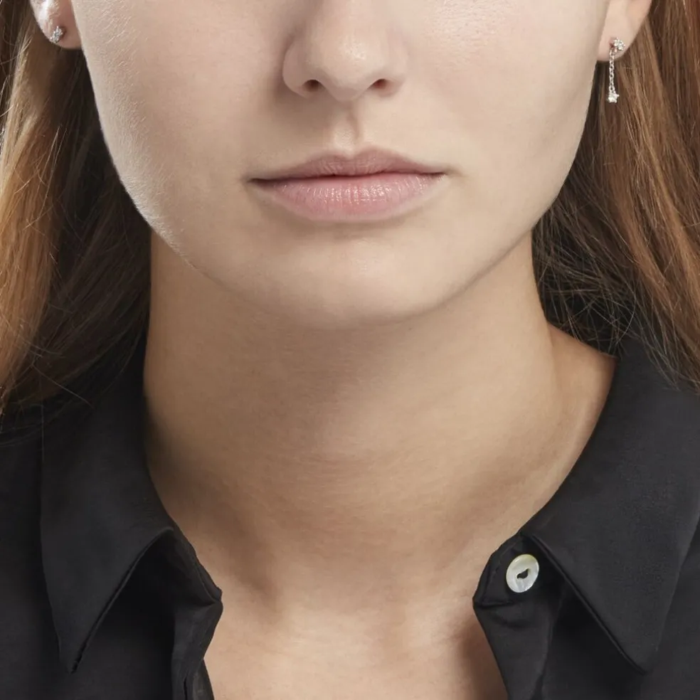 Boucles D'oreilles Dépareillées Argent Blanc Braden Oxyde De Zirconium