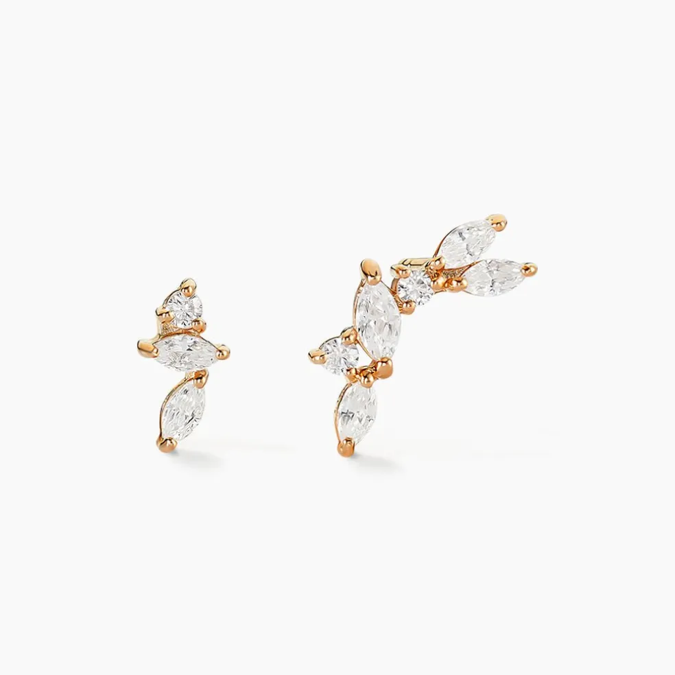 Boucles D'oreilles Dépareillées Jardins D'hiver Plaqué Or Oxyde