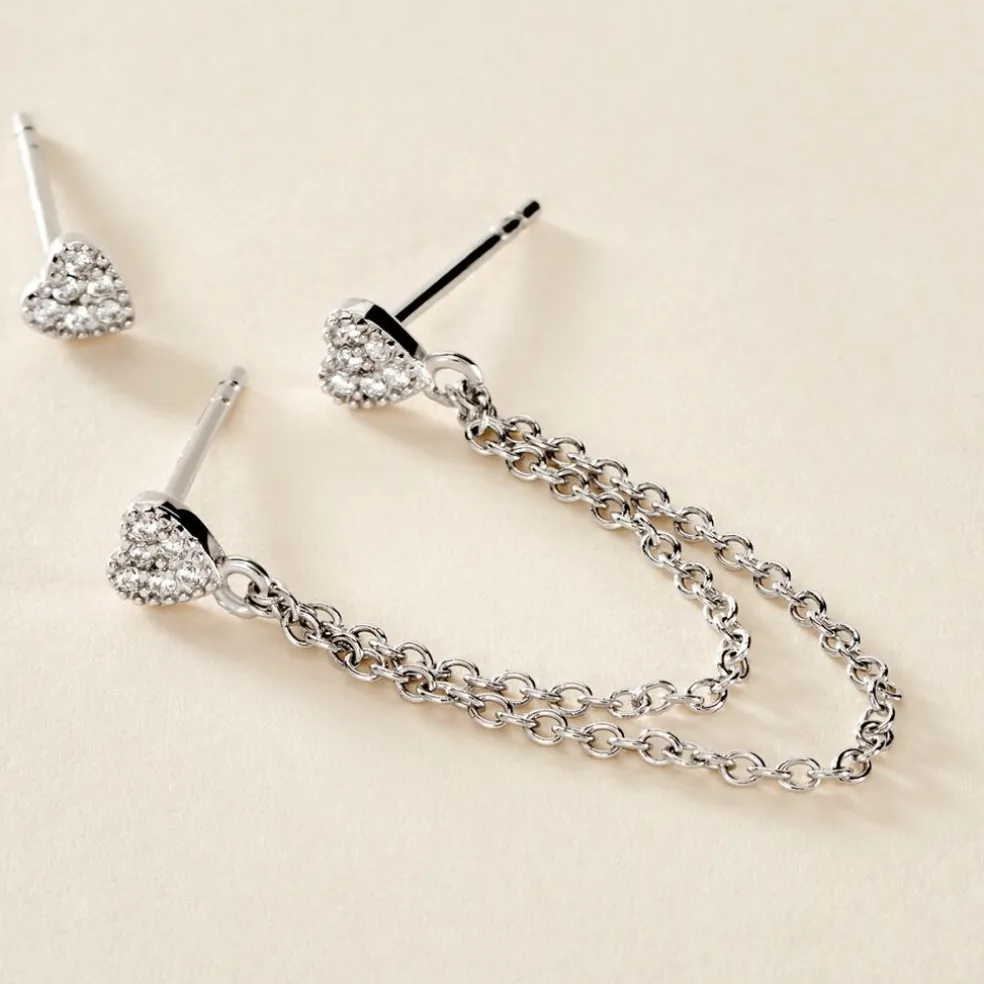 Boucles D'oreilles Dépareillées June Argent Blanc Oxyde De Zirconium