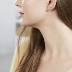 Boucles D'oreilles Grimpantes Folia Plaqué Or Jaune