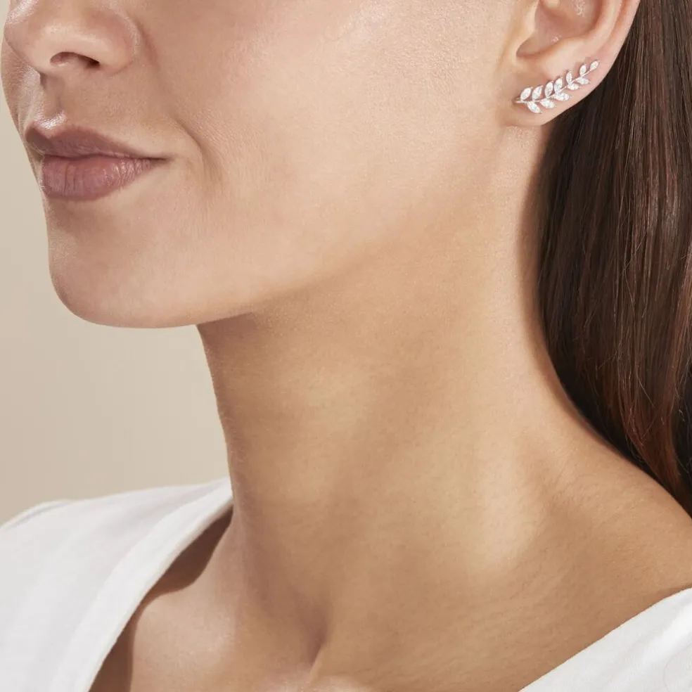 Boucles D'oreilles Grimpantes Sakira Argent Blanc Oxyde De Zirconium