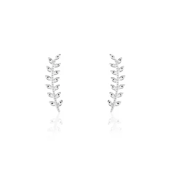 Boucles D'oreilles Grimpantes Folia Argent Blanc